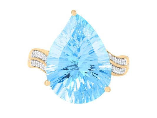 14K YG Sky Blue Topaz & White Diamond Ring