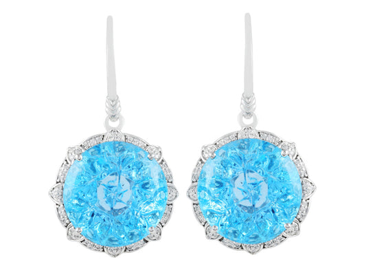 14K WG Sky Blue Topaz & White Diamond Earrings